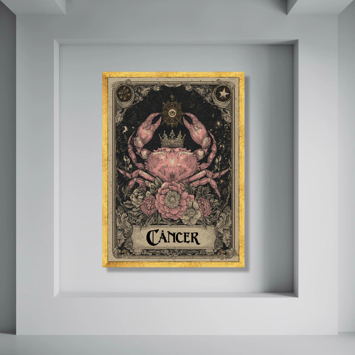 Zodiac Cancer Canvas Wall Art, Astrological Crab Illustration, Celestial Astrology Decor, Horoscope Canvas Print, Mystic Cosmic Print Art