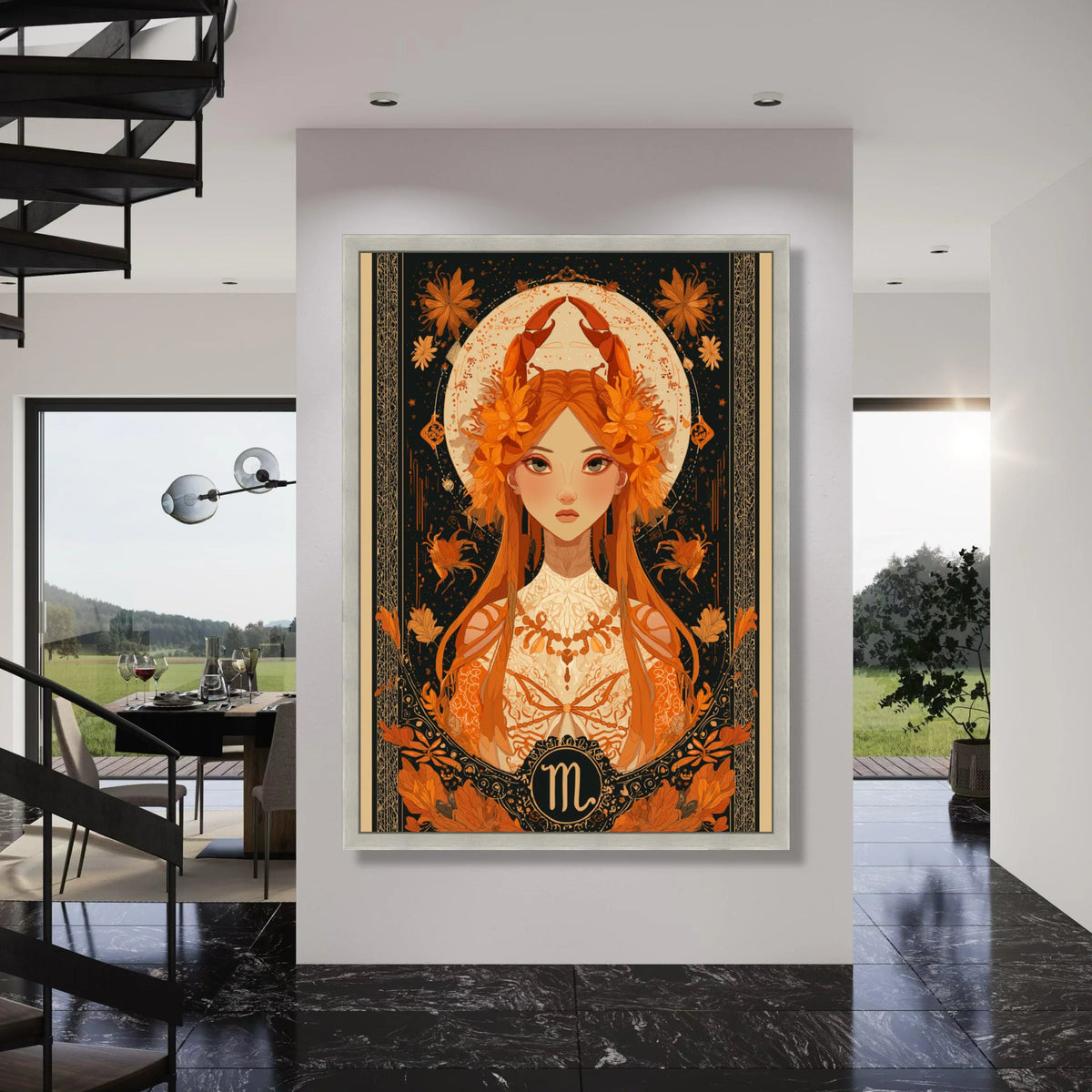 Scorpio Zodiac Woman, Mystical Astrology Canvas, Floral Horoscope Wall Art, Celestial Sign Canvas, Astrological Home Decor Print Art