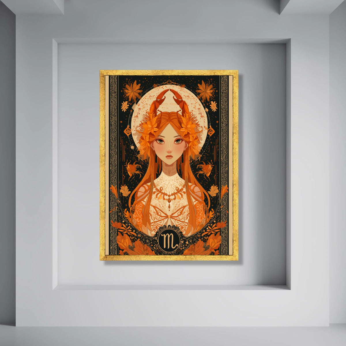 Scorpio Zodiac Woman, Mystical Astrology Canvas, Floral Horoscope Wall Art, Celestial Sign Canvas, Astrological Home Decor Print Art