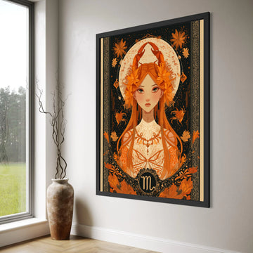 Scorpio Zodiac Woman, Mystical Astrology Canvas, Floral Horoscope Wall Art, Celestial Sign Canvas, Astrological Home Decor Print Art