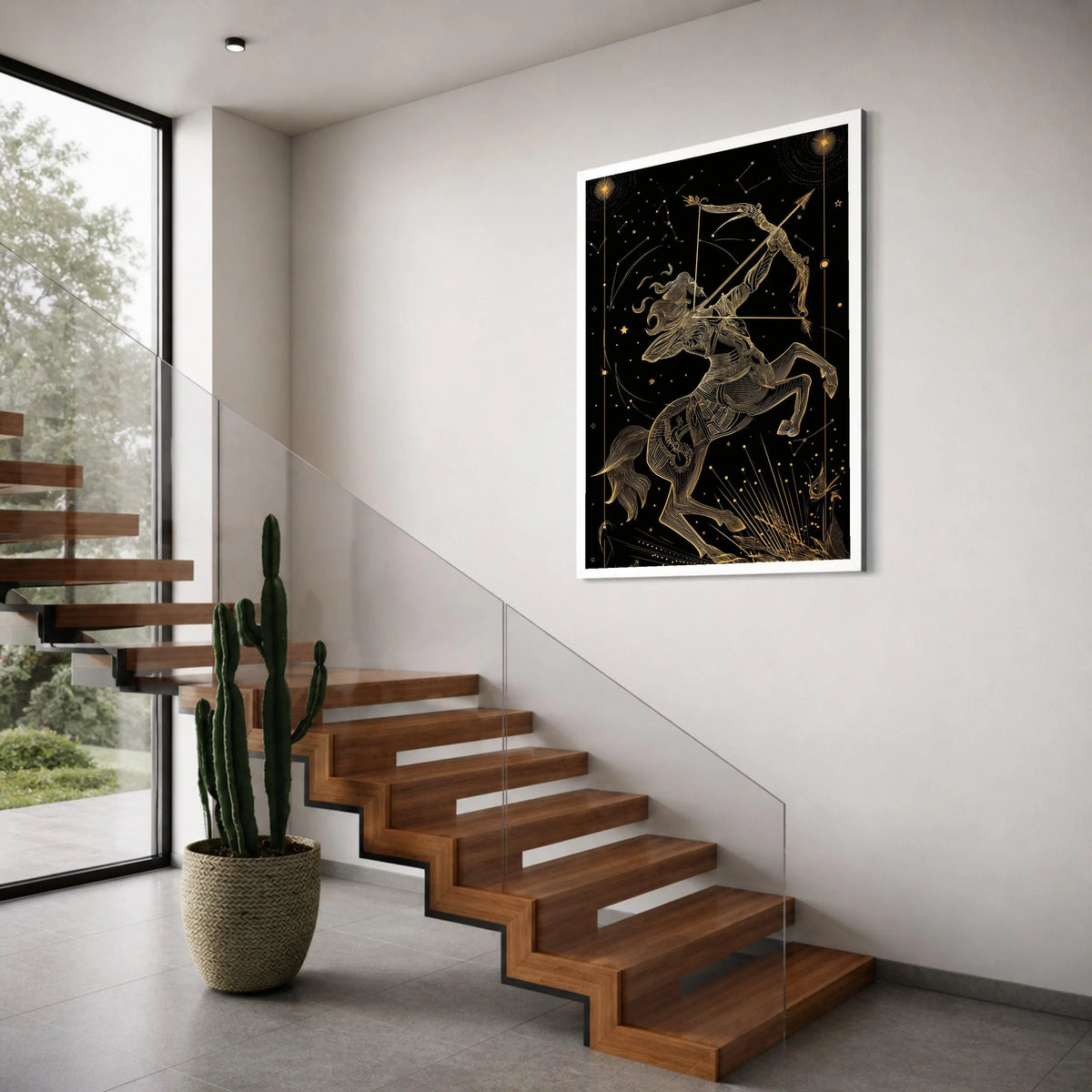 Sagittarius Constellation Art, Zodiac Sign Canvas, Golden Astrology Wall Art, Celestial Archer Canvas, Home Decor Star Sign Design Print Art