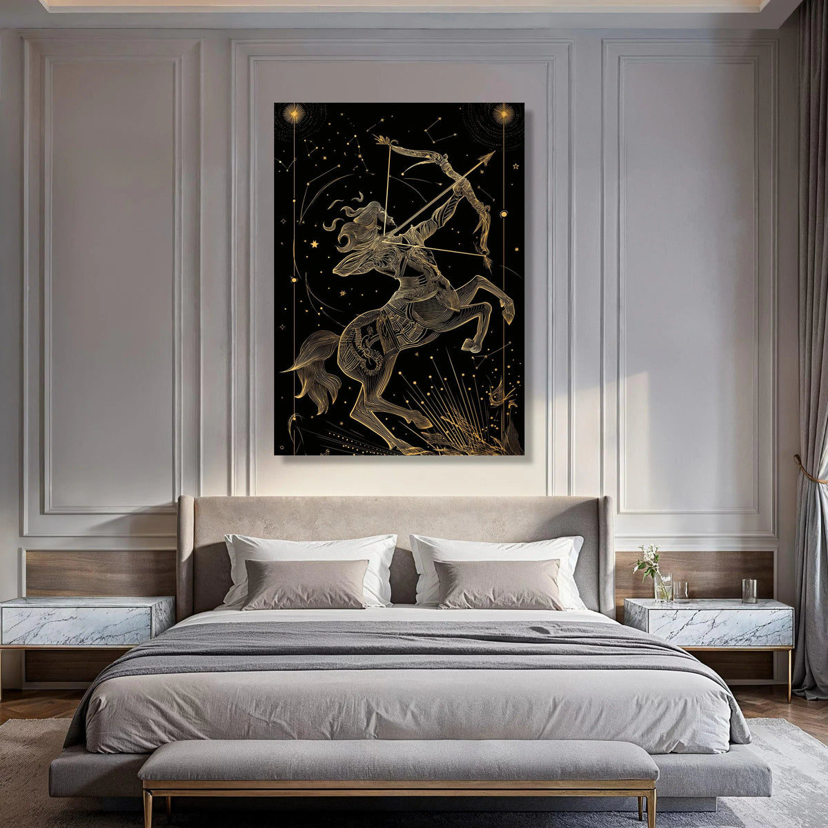 Sagittarius Constellation Art, Zodiac Sign Canvas, Golden Astrology Wall Art, Celestial Archer Canvas, Home Decor Star Sign Design Print Art