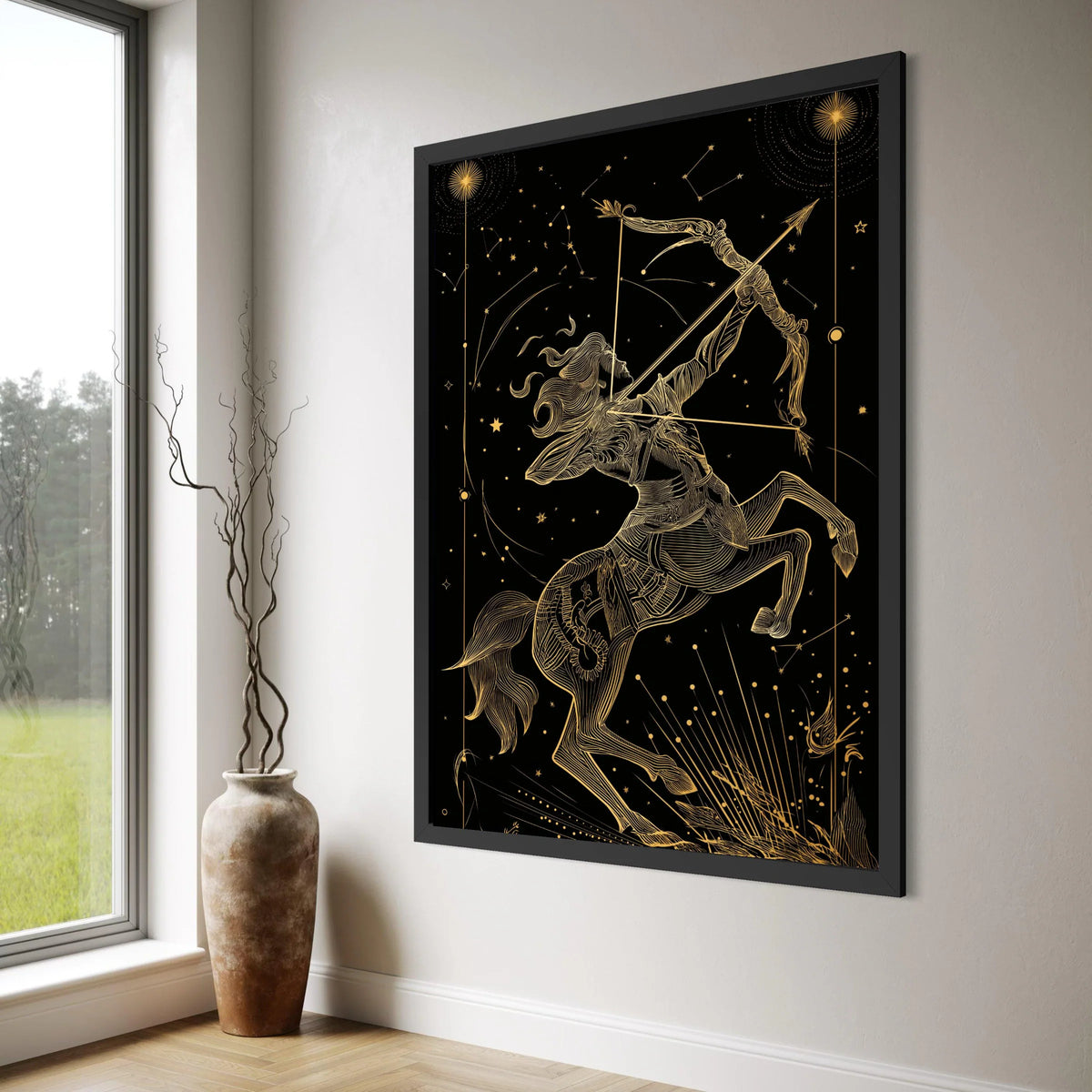 Sagittarius Constellation Art, Zodiac Sign Canvas, Golden Astrology Wall Art, Celestial Archer Canvas, Home Decor Star Sign Design Print Art