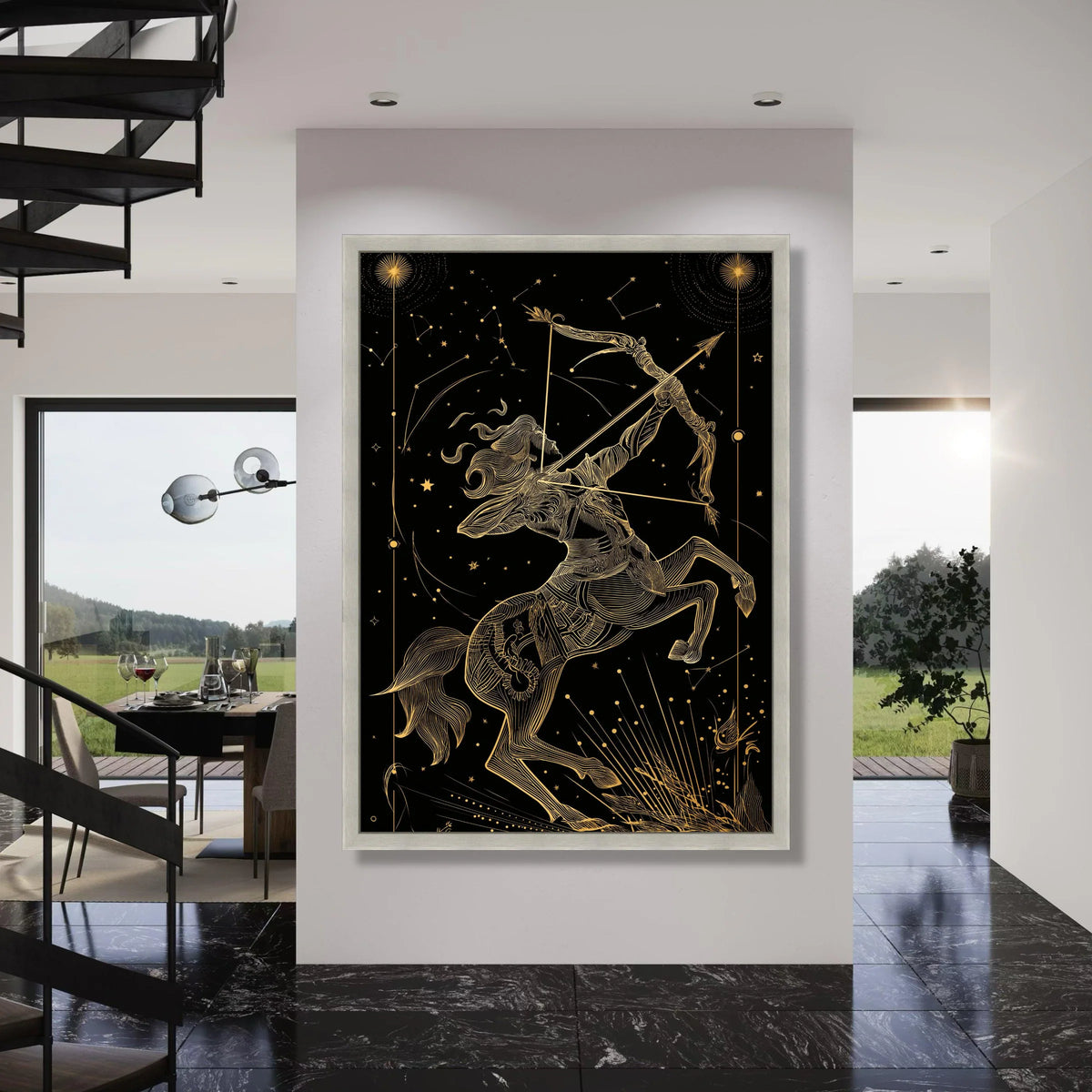 Sagittarius Constellation Art, Zodiac Sign Canvas, Golden Astrology Wall Art, Celestial Archer Canvas, Home Decor Star Sign Design Print Art