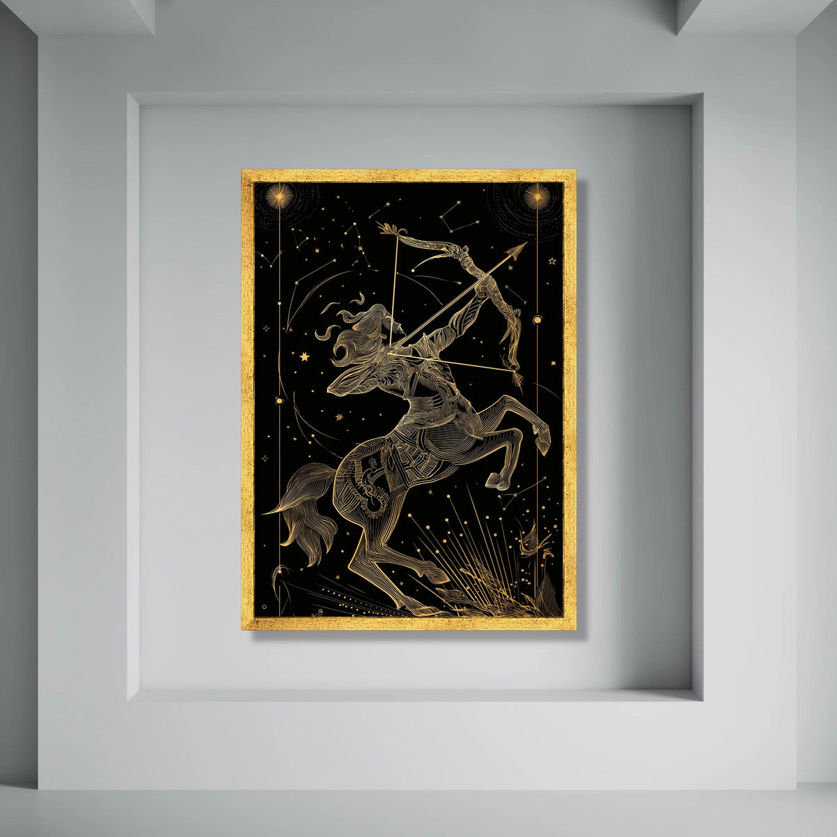 Sagittarius Constellation Art, Zodiac Sign Canvas, Golden Astrology Wall Art, Celestial Archer Canvas, Home Decor Star Sign Design Print Art