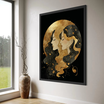 Elegant Dual Woman Portrait Canvas, Abstract Female Faces Wall Art, Gold and Black Illustration Canvas, Modern Home Decor, Ready Print Art