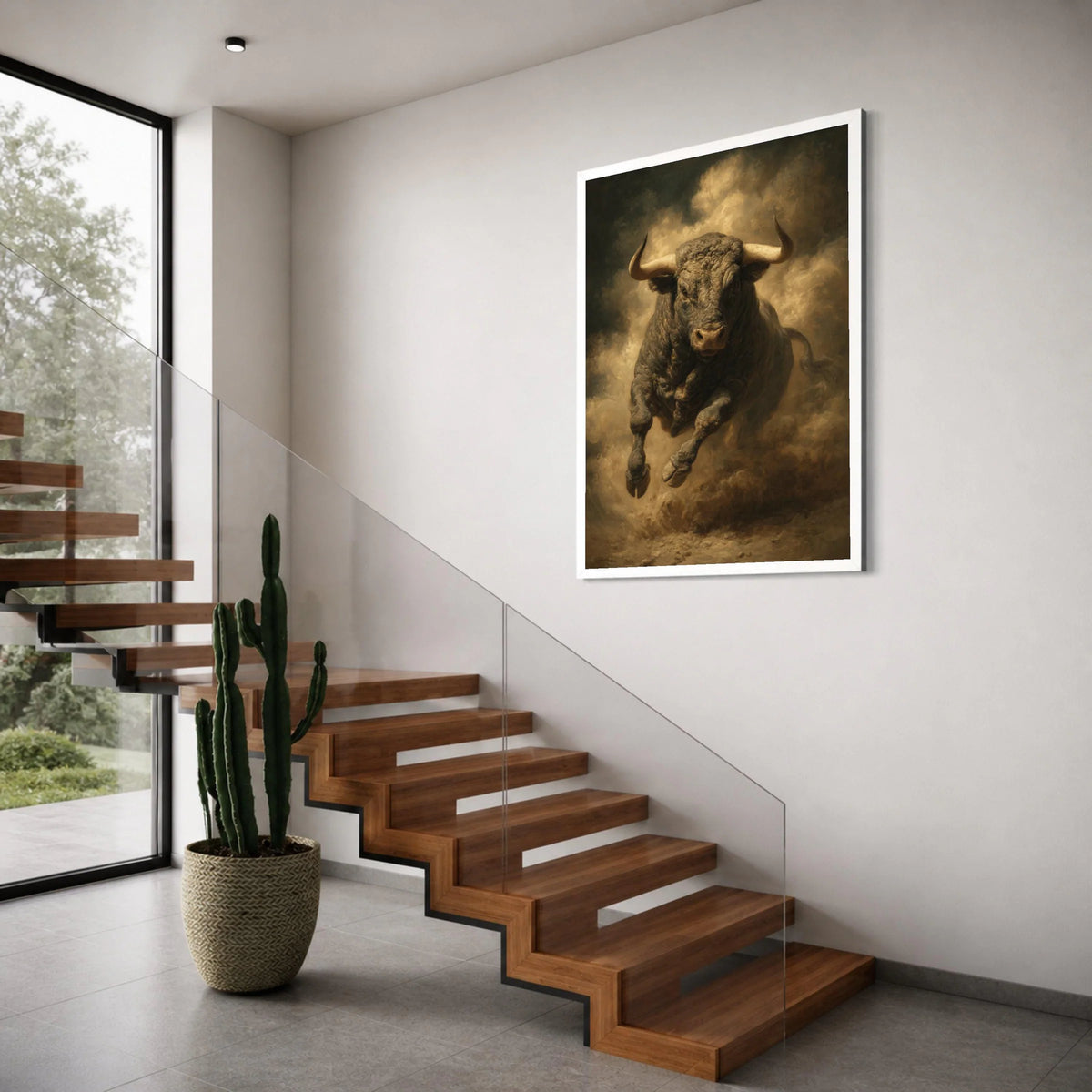Powerful Charging Bull Canvas, Dynamic Animal Wall Art, Rustic Farmhouse Decor, Bold Wildlife Canvas, Ready to Hang Decoration Print Art