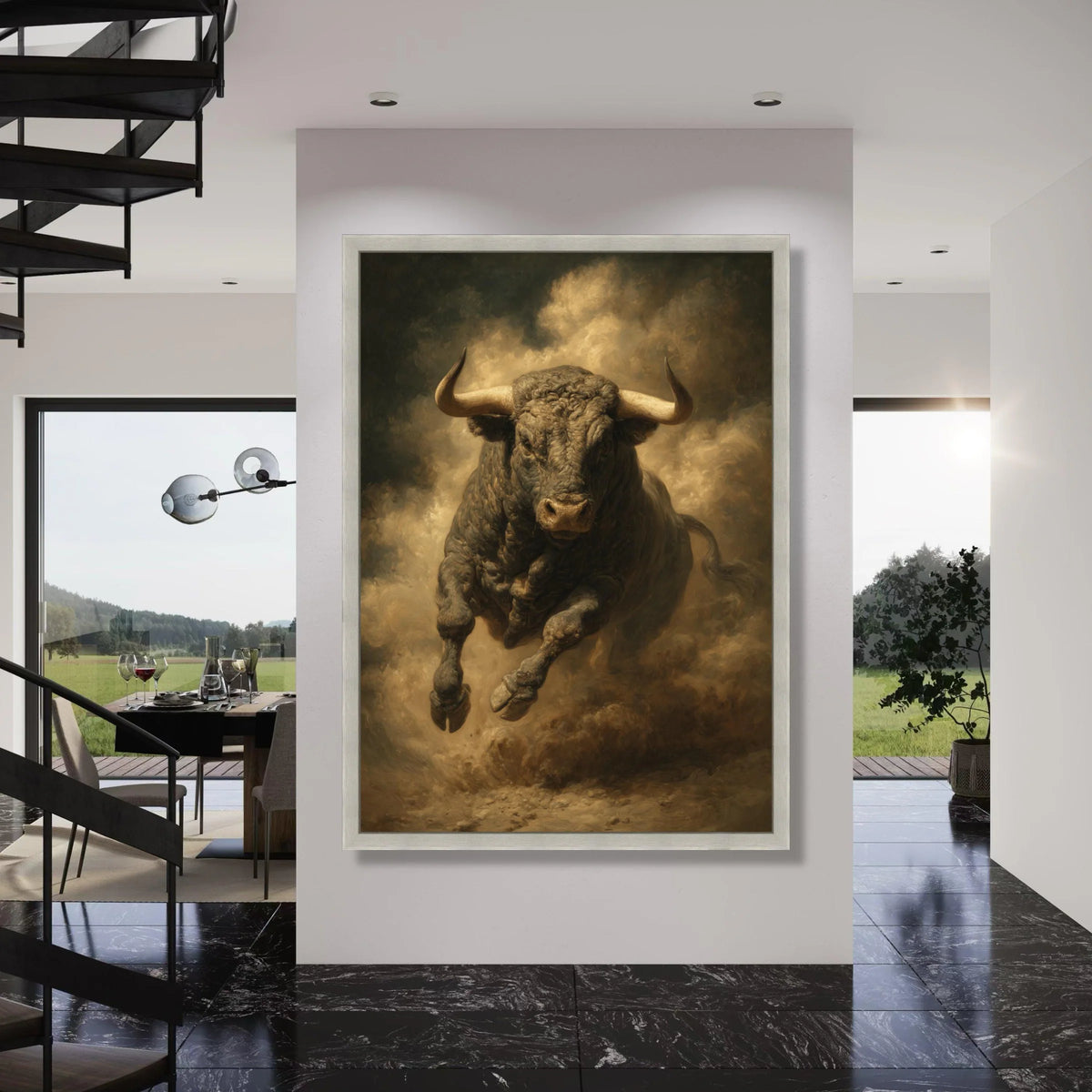 Powerful Charging Bull Canvas, Dynamic Animal Wall Art, Rustic Farmhouse Decor, Bold Wildlife Canvas, Ready to Hang Decoration Print Art