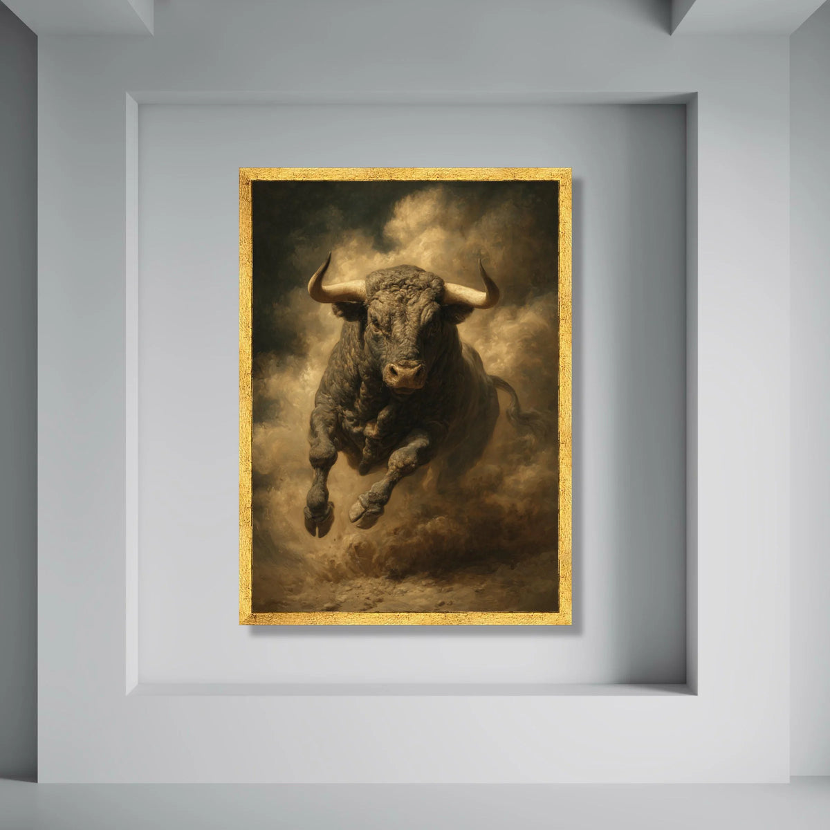 Powerful Charging Bull Canvas, Dynamic Animal Wall Art, Rustic Farmhouse Decor, Bold Wildlife Canvas, Ready to Hang Decoration Print Art