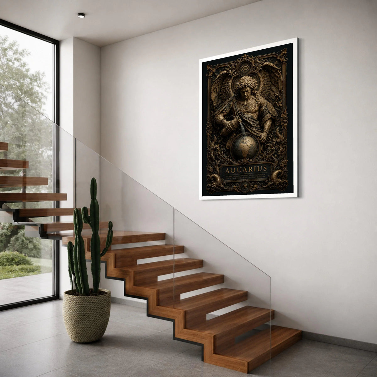 Aquarius Zodiac Angel Canvas, Water Bearer Astrology Wall Art, Mythological Figure Decor, Spiritual Home Decoration Print Art
