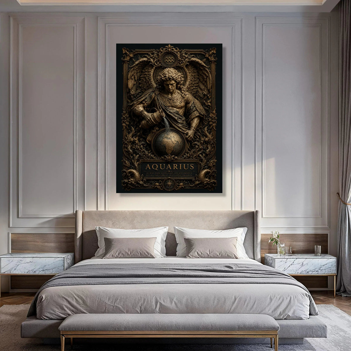 Aquarius Zodiac Angel Canvas, Water Bearer Astrology Wall Art, Mythological Figure Decor, Spiritual Home Decoration Print Art