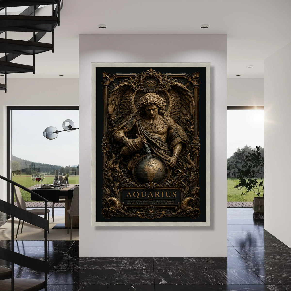 Aquarius Zodiac Angel Canvas, Water Bearer Astrology Wall Art, Mythological Figure Decor, Spiritual Home Decoration Print Art