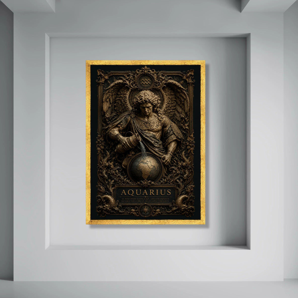 Aquarius Zodiac Angel Canvas, Water Bearer Astrology Wall Art, Mythological Figure Decor, Spiritual Home Decoration Print Art