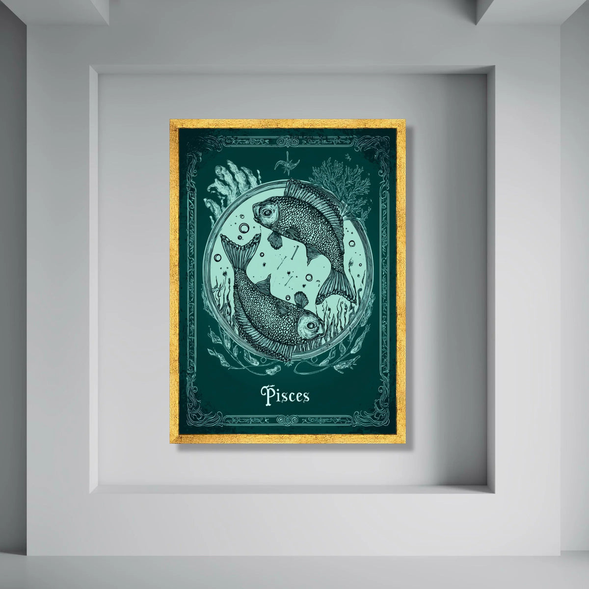 Pisces Zodiac Sign Canvas Wall Art, Two Fish Illustration, Astrological Star Sign Decor, Celestial Home Decoration, Mystical Wall Print Art