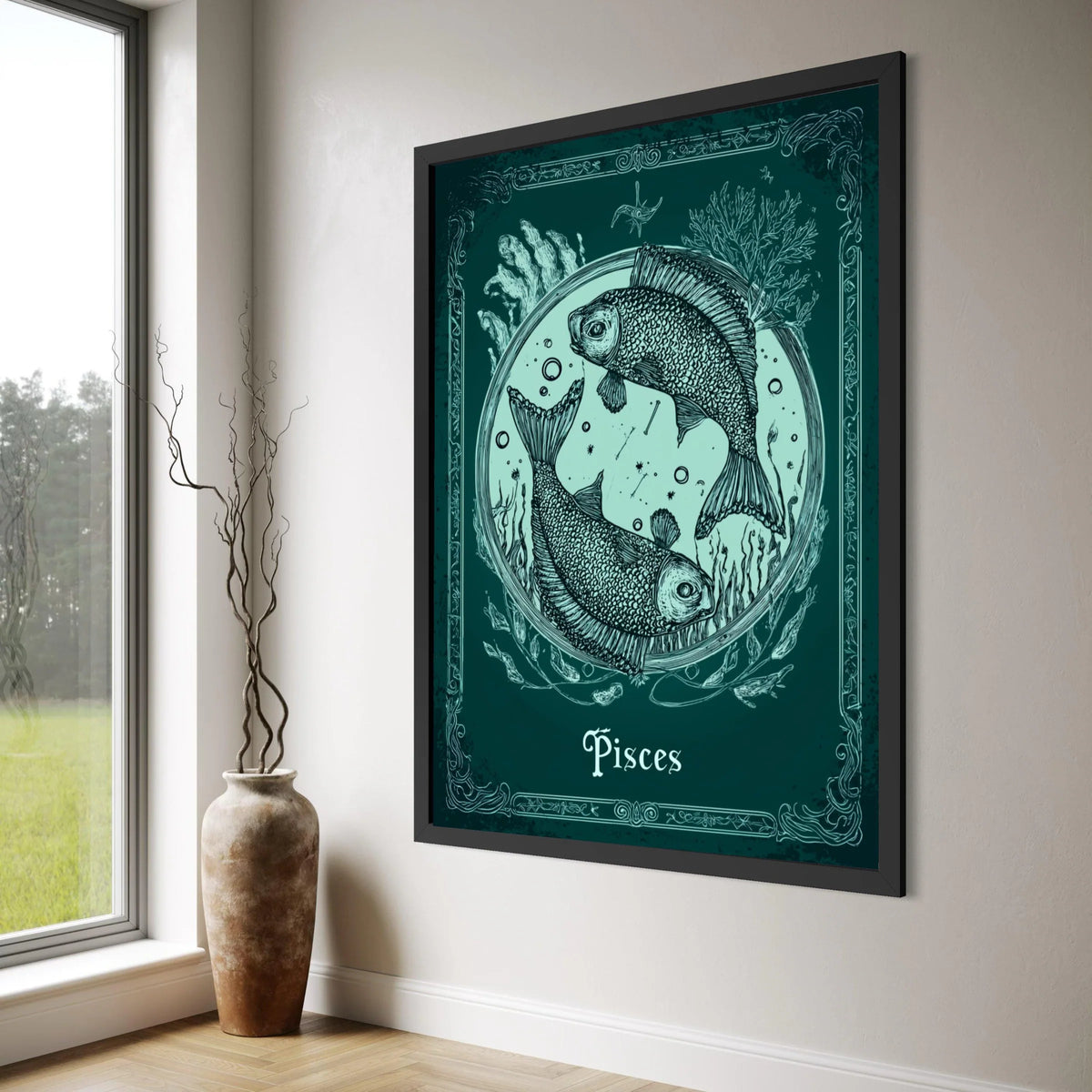 Pisces Zodiac Sign Canvas Wall Art, Two Fish Illustration, Astrological Star Sign Decor, Celestial Home Decoration, Mystical Wall Print Art