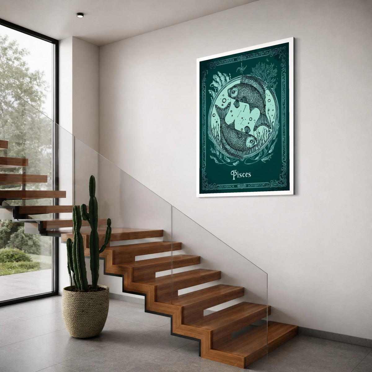 Pisces Zodiac Sign Canvas Wall Art, Two Fish Illustration, Astrological Star Sign Decor, Celestial Home Decoration, Mystical Wall Print Art