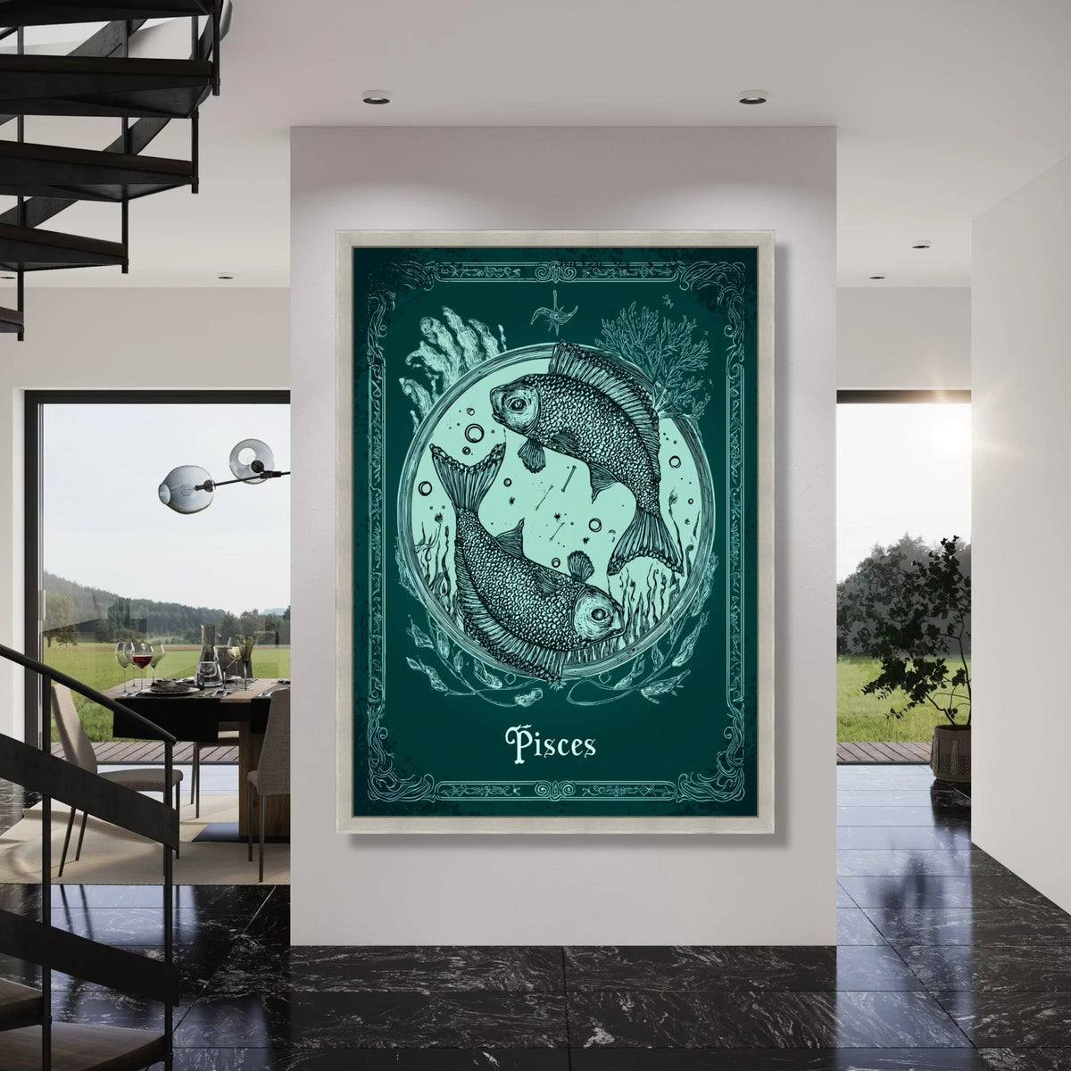 Pisces Zodiac Sign Canvas Wall Art, Two Fish Illustration, Astrological Star Sign Decor, Celestial Home Decoration, Mystical Wall Print Art