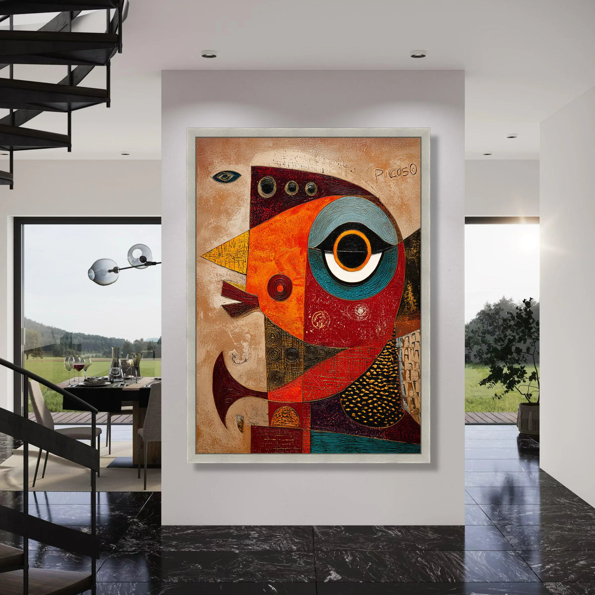 Abstract Colorful Bird Canvas, Modern Geometric Wall Art, Vibrant Animal Design, Contemporary Canvas Decoration, Home Living Room Print Art