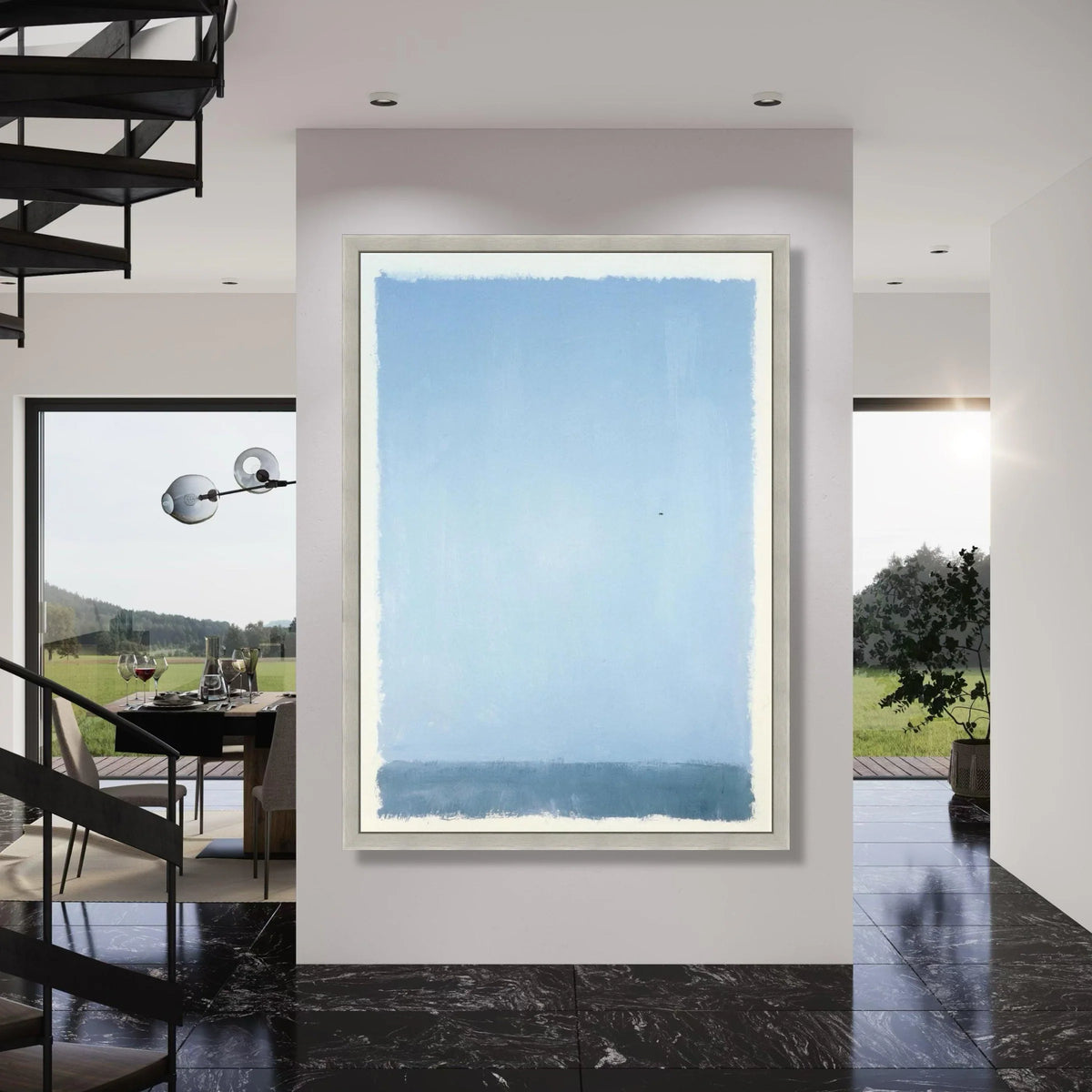 Serene Blue Gradient Canvas Wall Art, Minimalist Abstract Painting, Contemporary Home Decoration Print Art