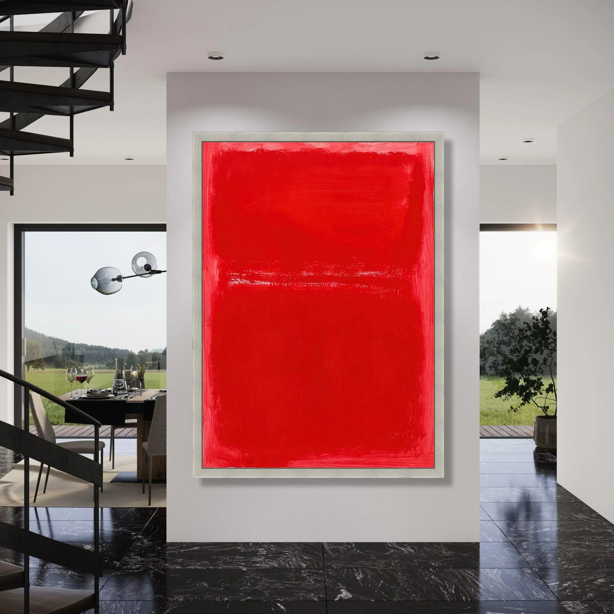 Bold Red Abstract Canvas, Modern Minimalist Wall Art, Contemporary Home Decor, Color Field Painting Style, Vibrant Canvas Print Art