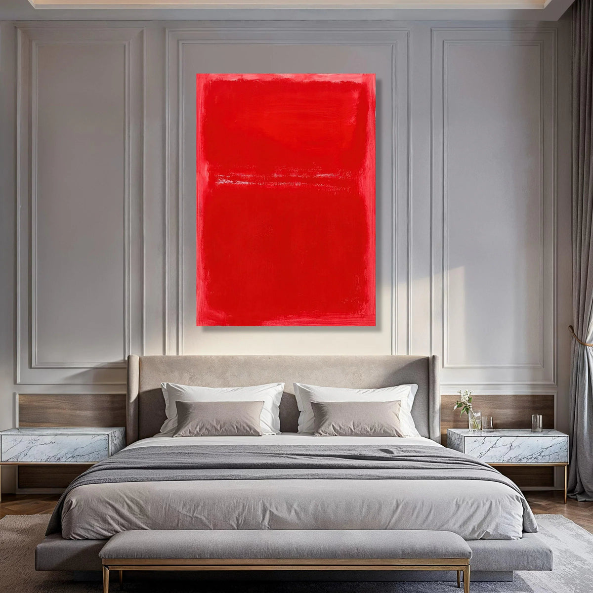 Bold Red Abstract Canvas, Modern Minimalist Wall Art, Contemporary Home Decor, Color Field Painting Style, Vibrant Canvas Print Art
