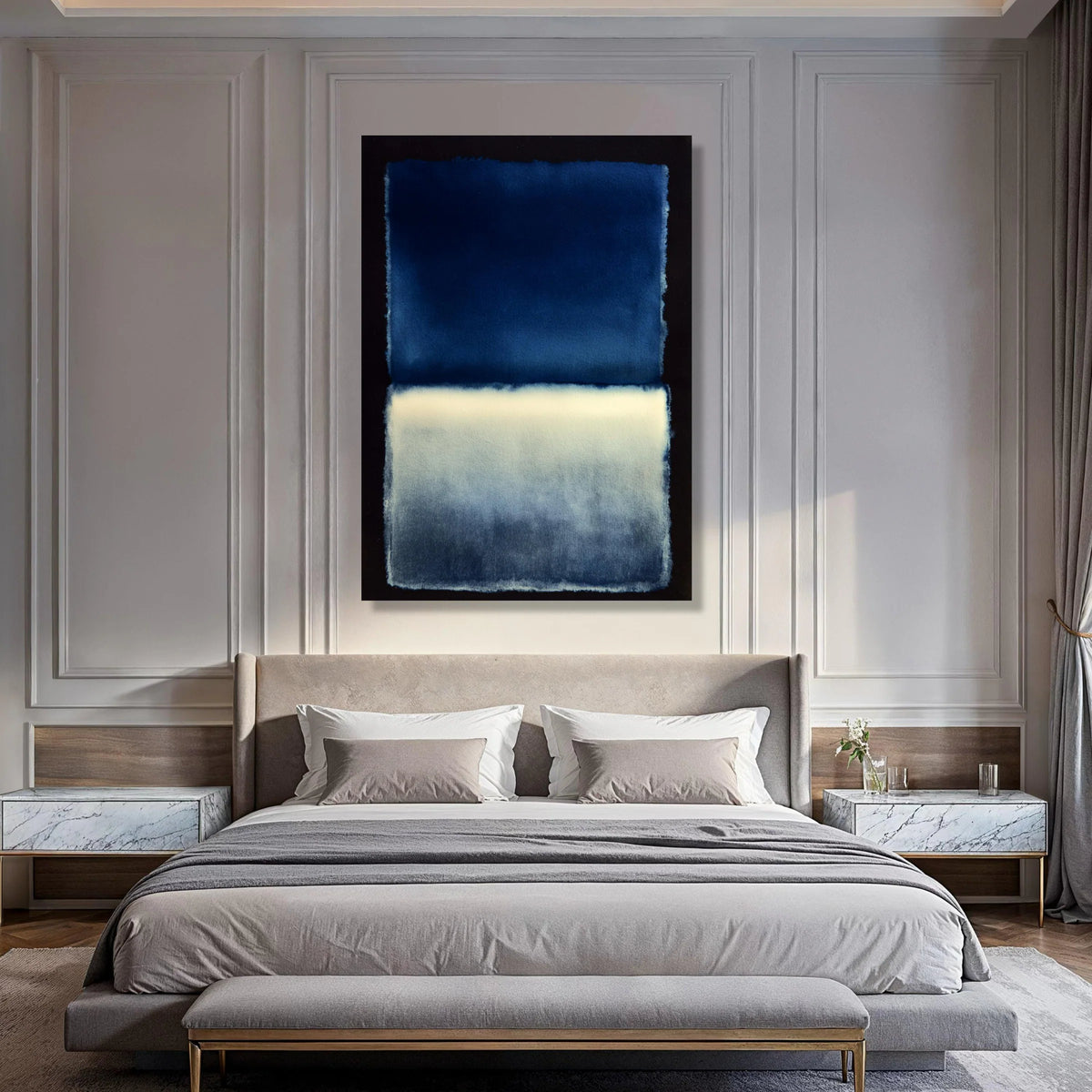 Deep Blue Abstract Canvas, Modern Color Block Wall Art, Minimalist Home Decoration, Contemporary Canvas Design Print Art