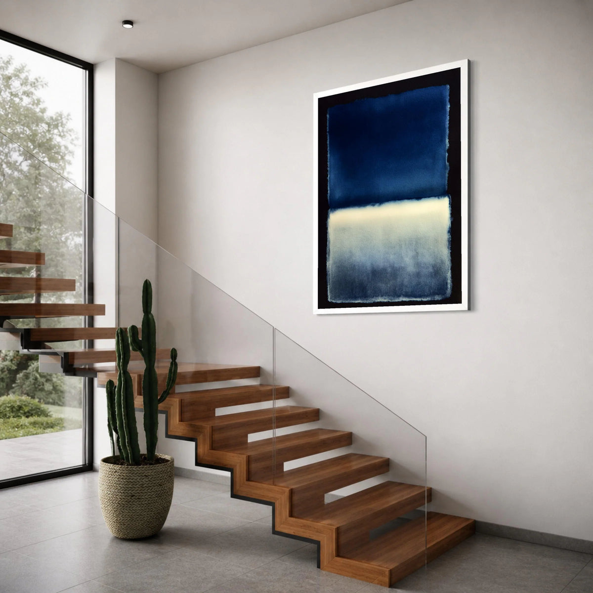 Deep Blue Abstract Canvas, Modern Color Block Wall Art, Minimalist Home Decoration, Contemporary Canvas Design Print Art
