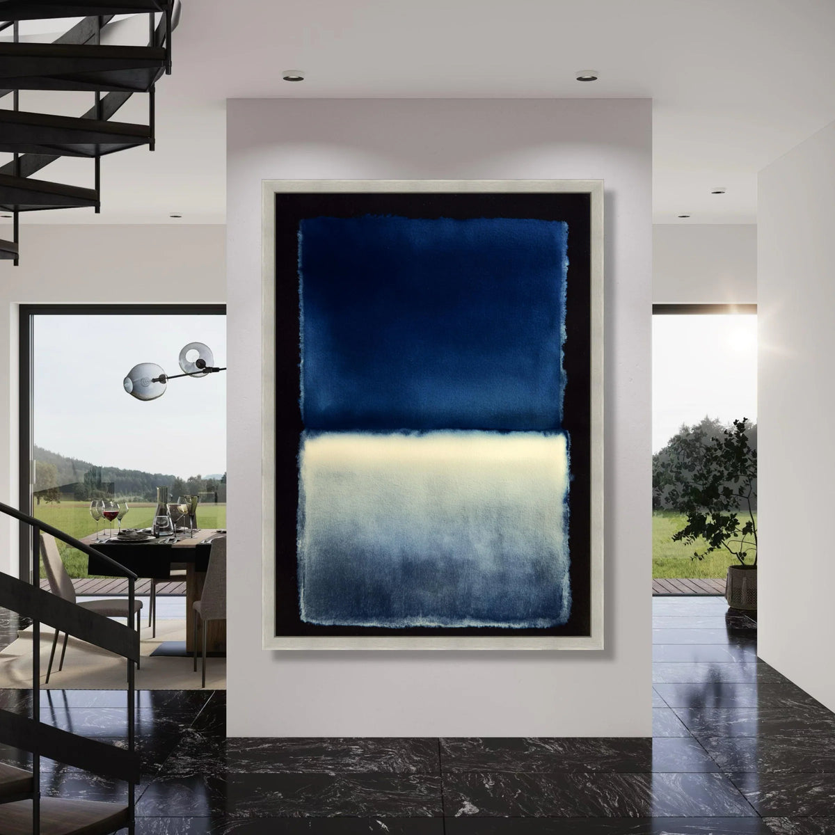 Deep Blue Abstract Canvas, Modern Color Block Wall Art, Minimalist Home Decoration, Contemporary Canvas Design Print Art