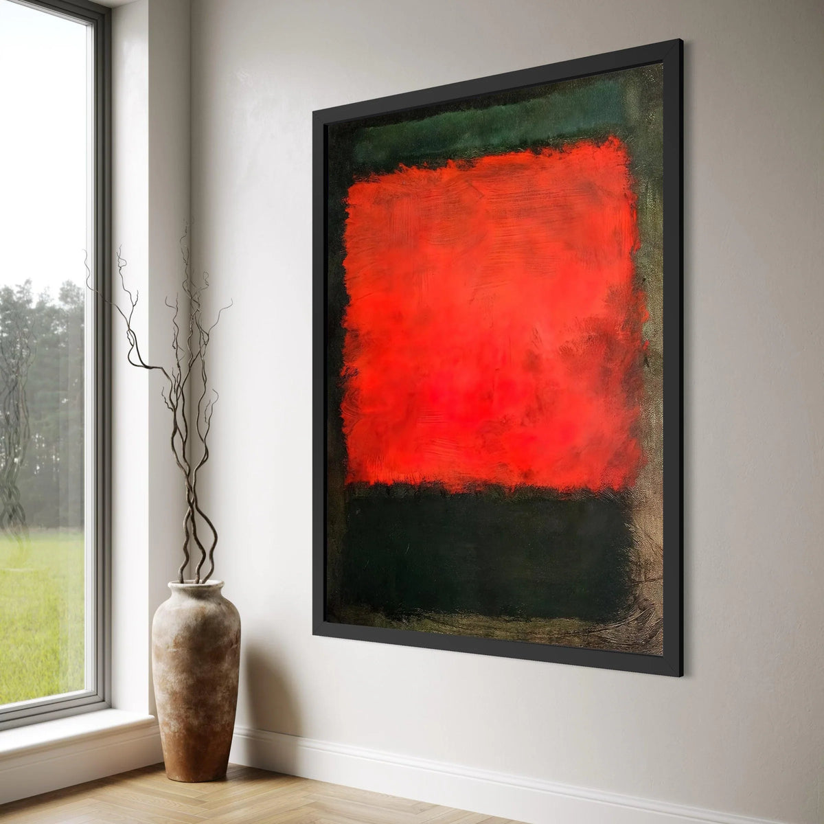 Bold Red and Black Abstract Canvas, Modern Color Block Wall Art, Contemporary Minimalist Canvas Decoration, Vibrant Home Accent Print Art
