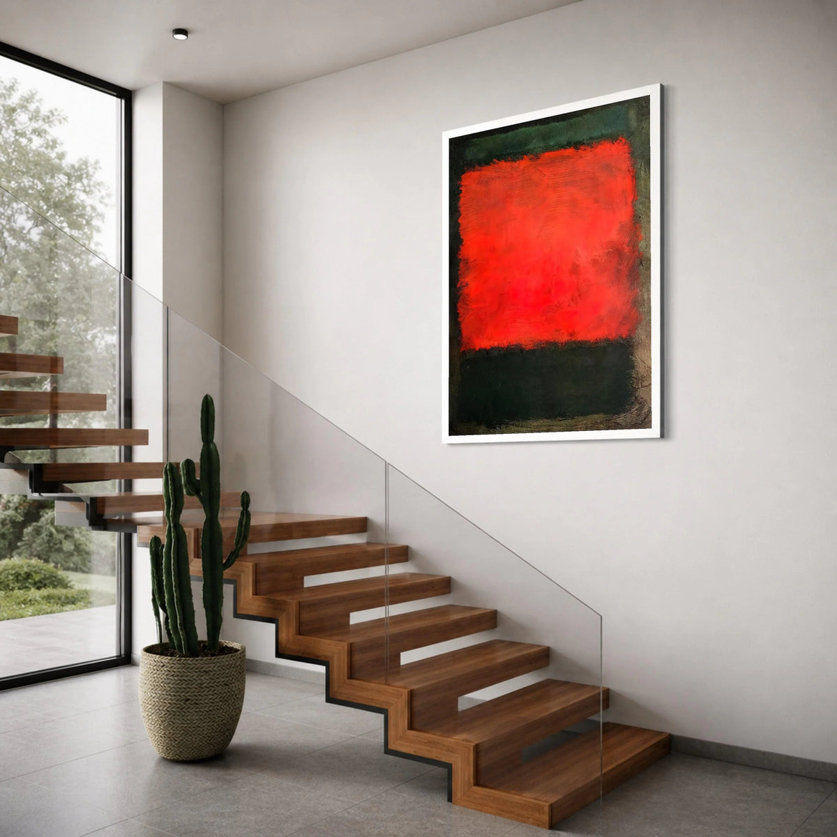Bold Red and Black Abstract Canvas, Modern Color Block Wall Art, Contemporary Minimalist Canvas Decoration, Vibrant Home Accent Print Art