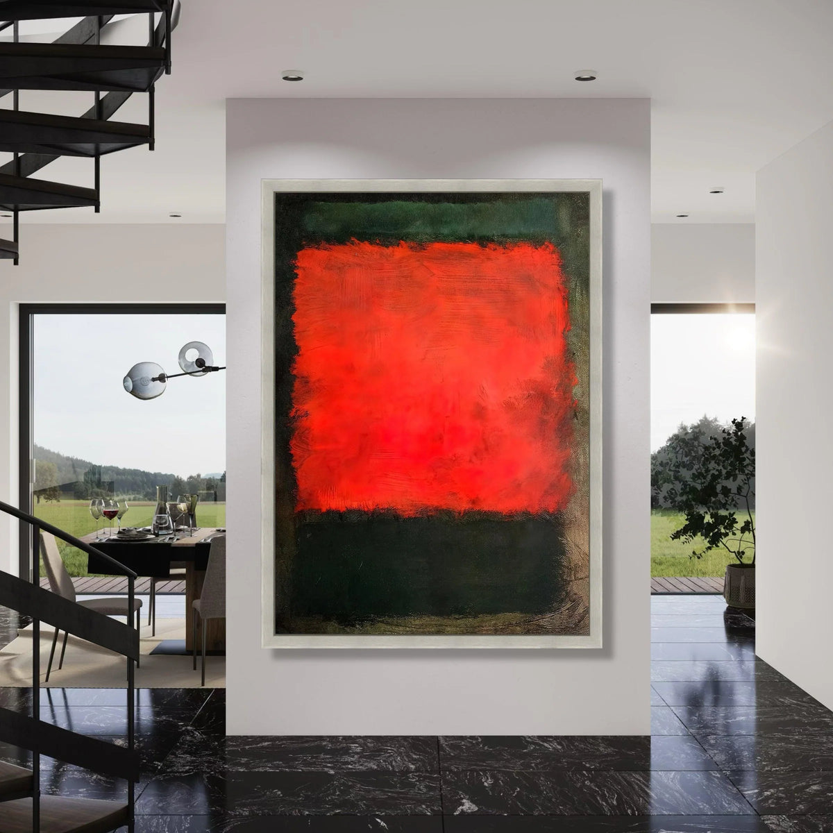 Bold Red and Black Abstract Canvas, Modern Color Block Wall Art, Contemporary Minimalist Canvas Decoration, Vibrant Home Accent Print Art
