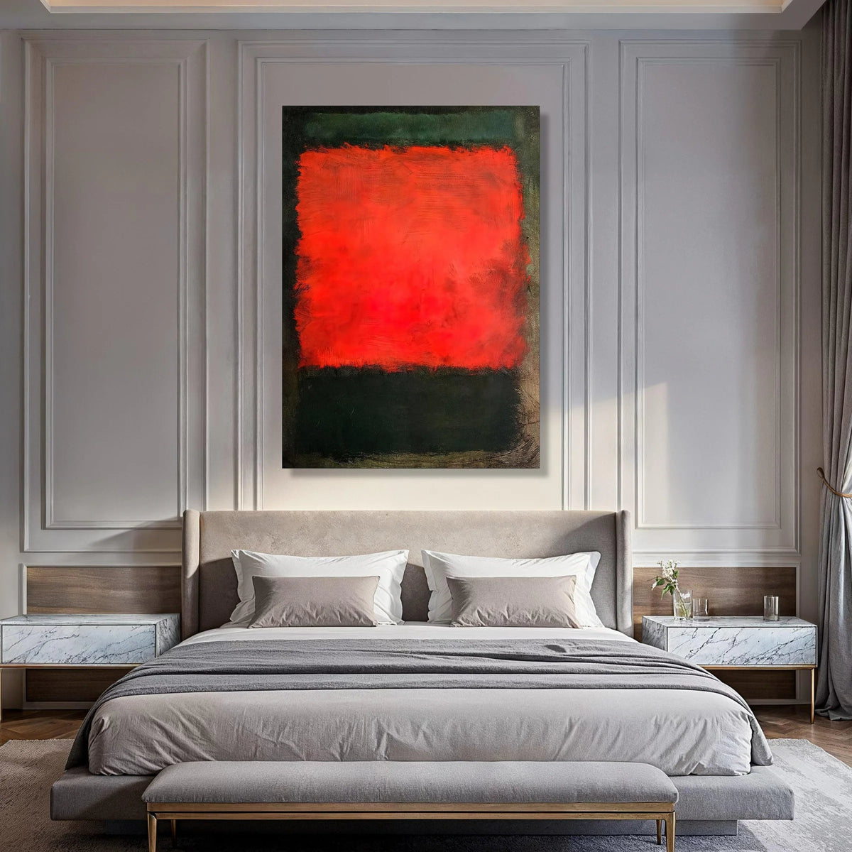 Bold Red and Black Abstract Canvas, Modern Color Block Wall Art, Contemporary Minimalist Canvas Decoration, Vibrant Home Accent Print Art