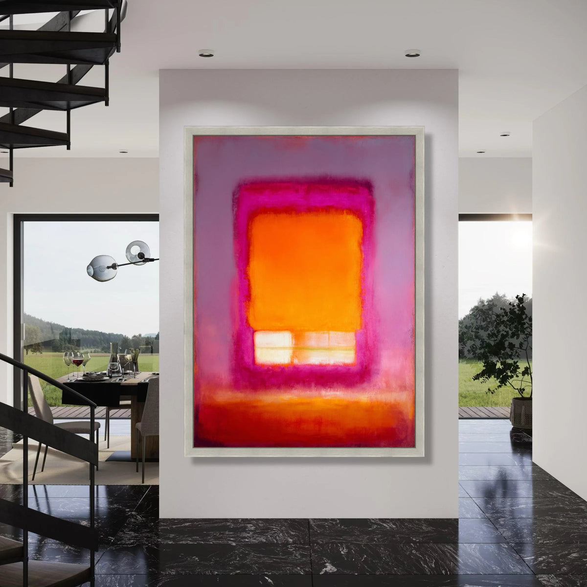 Vibrant Contemporary Color Block Canvas, Abstract Modern Wall Art, Bold Purple Orange Red Canvas, Geometric Home Decor, Ready to Print Art