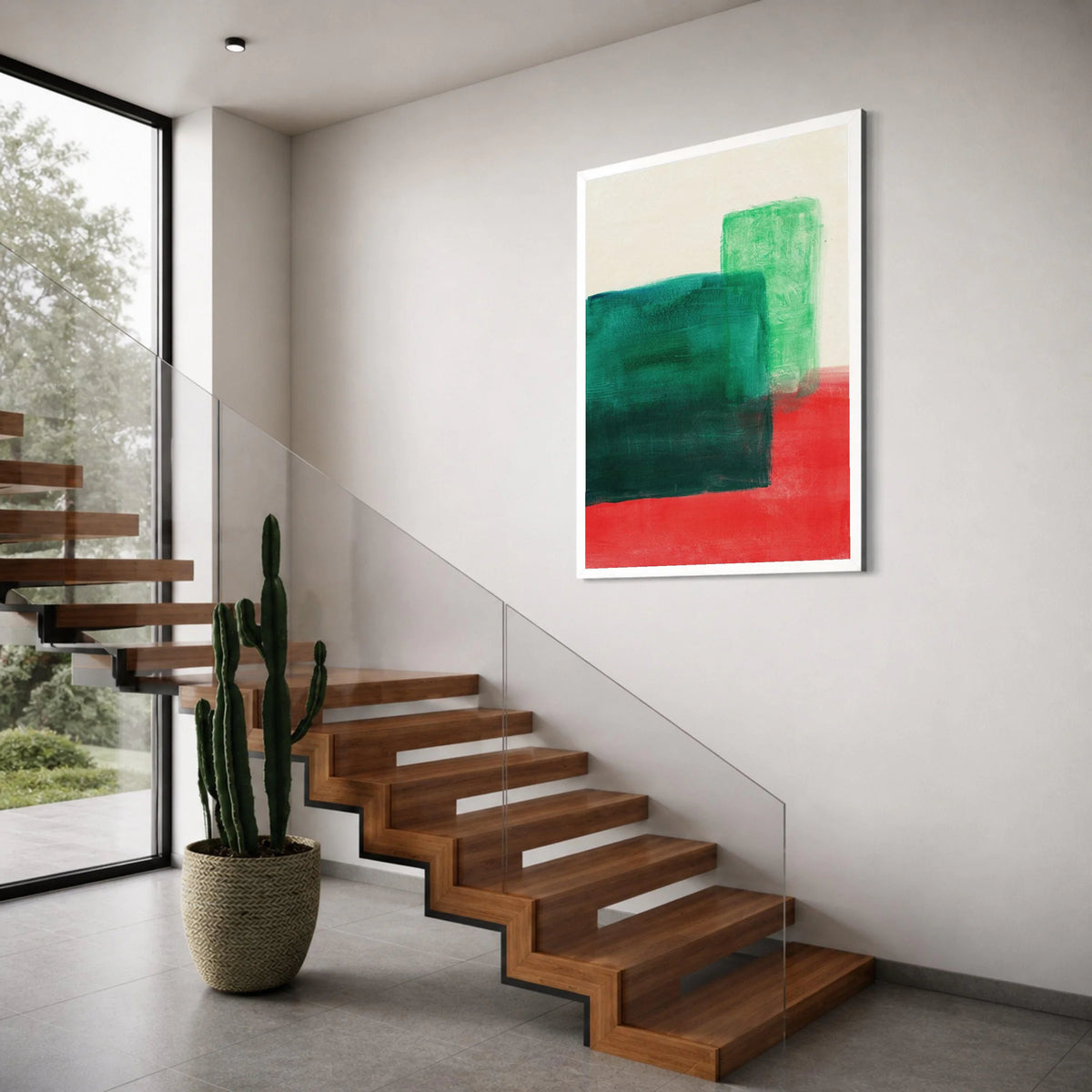 Abstract Color Blocks Canvas Wall Art, Green and Red Modern Painting, Minimalist Home Decoration, Contemporary Canvas Design Print Art
