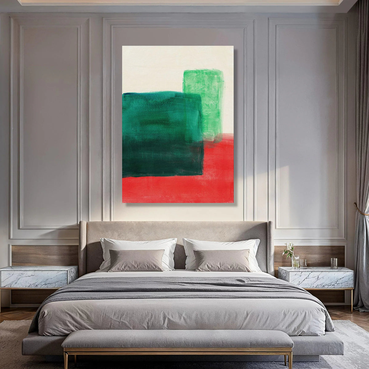 Abstract Color Blocks Canvas Wall Art, Green and Red Modern Painting, Minimalist Home Decoration, Contemporary Canvas Design Print Art