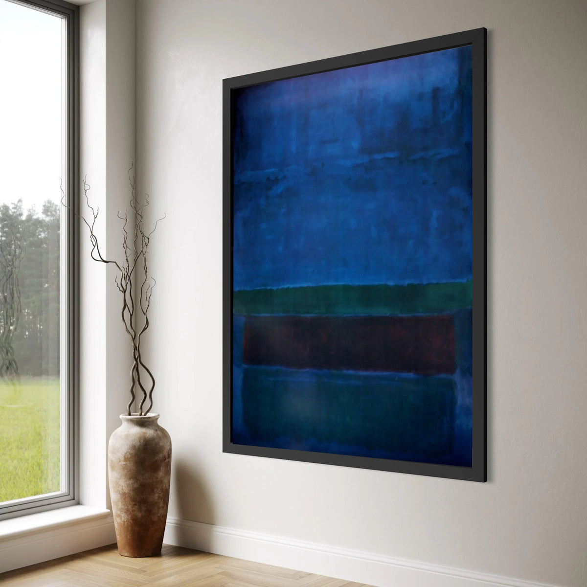 Deep Blue Abstract Canvas, Modern Minimalist Wall Art, Color Block Design, Contemporary Home Decor, Large Canvas Painting Print Art