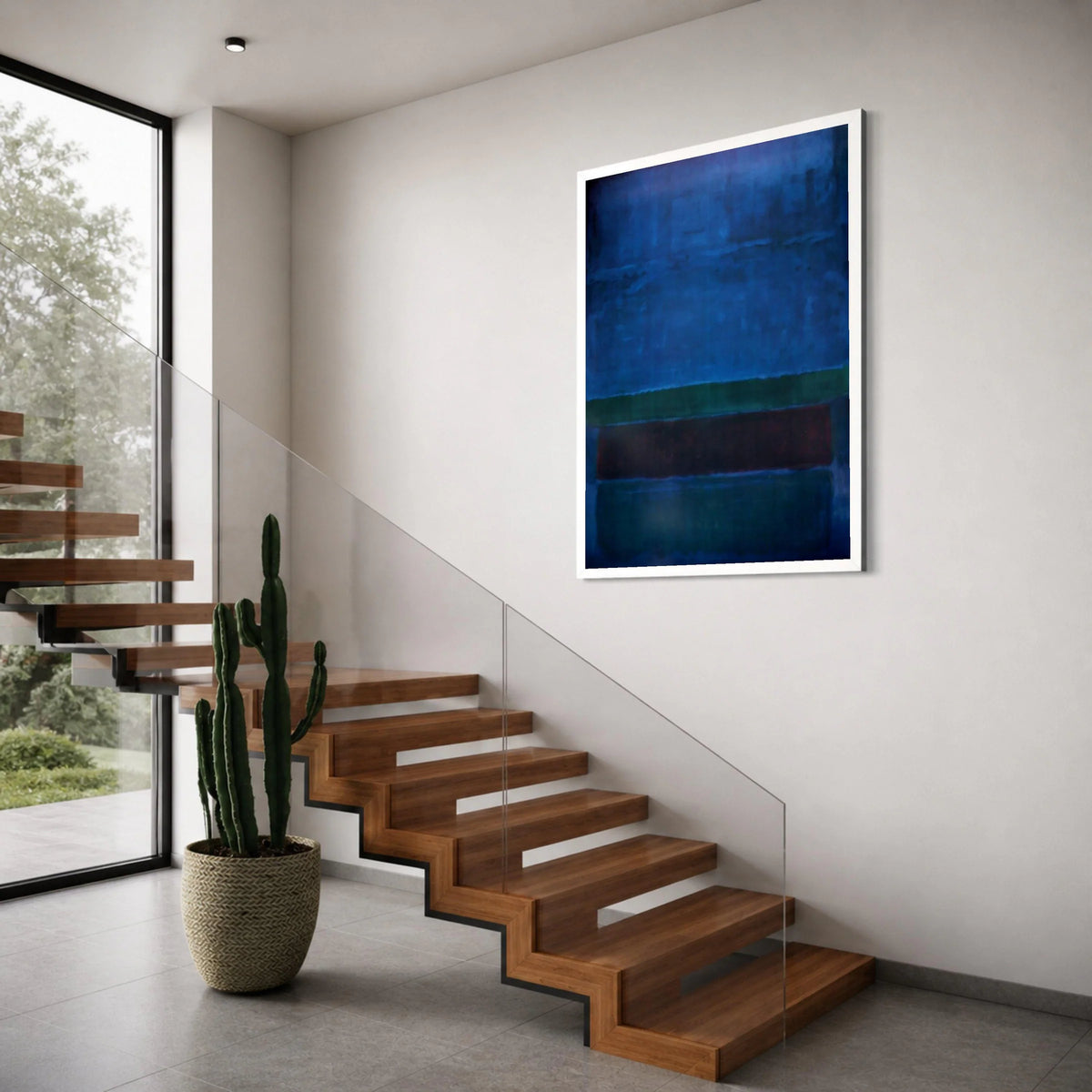 Deep Blue Abstract Canvas, Modern Minimalist Wall Art, Color Block Design, Contemporary Home Decor, Large Canvas Painting Print Art
