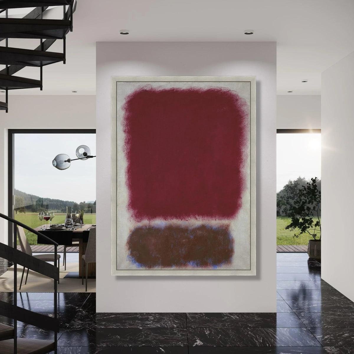 Deep Burgundy and Earth Tone Abstract Canvas, Modern Minimalist Wall Art, Contemporary Color Field Painting, Bold Home Decor Print Art