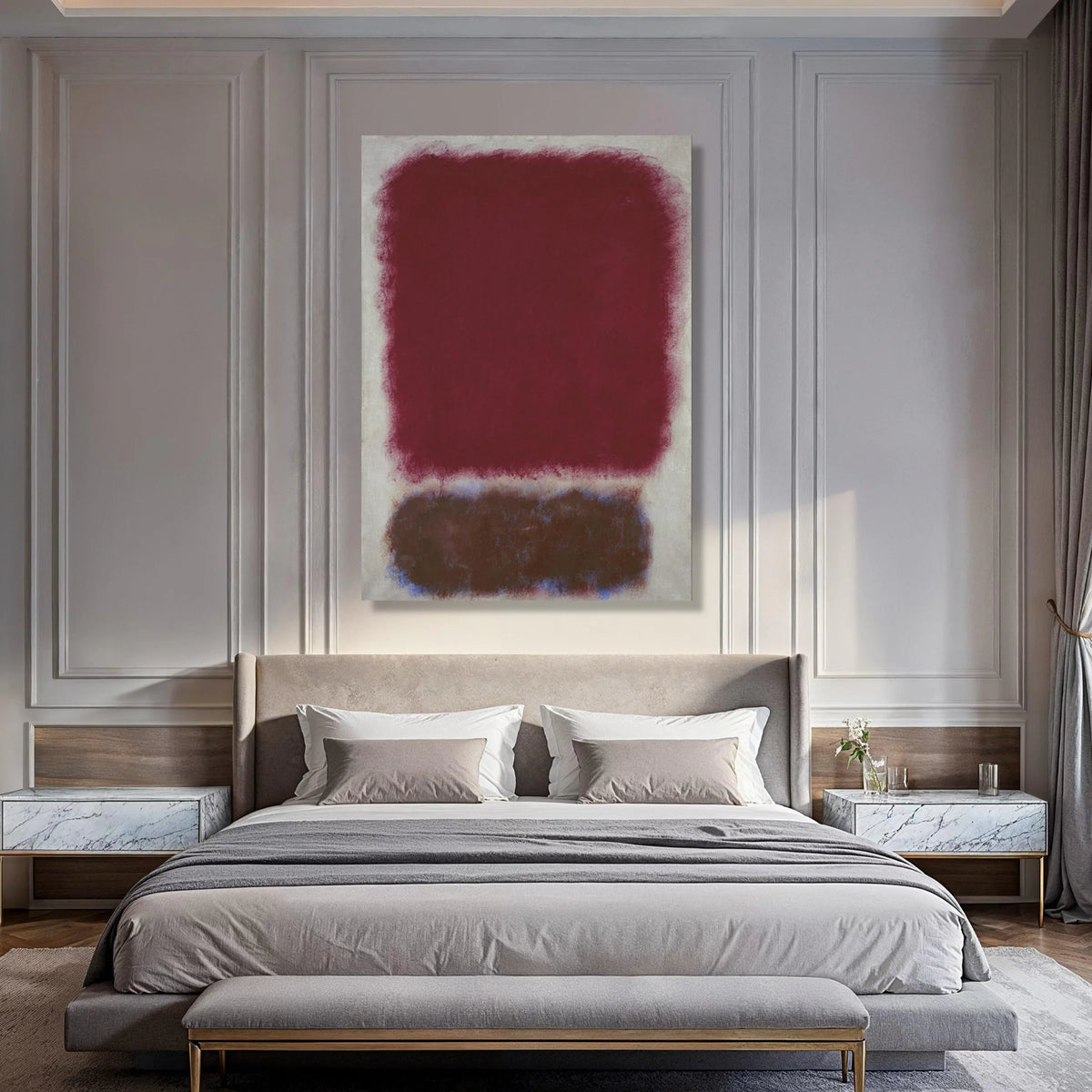Deep Burgundy and Earth Tone Abstract Canvas, Modern Minimalist Wall Art, Contemporary Color Field Painting, Bold Home Decor Print Art