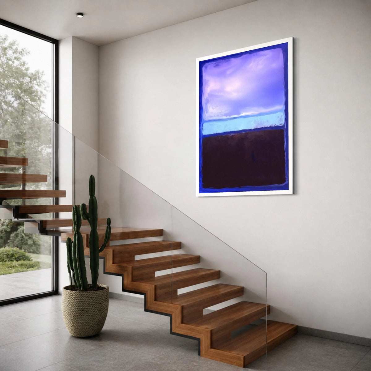 Modern Abstract Canvas Wall Art, Blue and Purple Color Block, Minimalist Home Decoration, Contemporary Canvas Painting, Large Wall Print Art