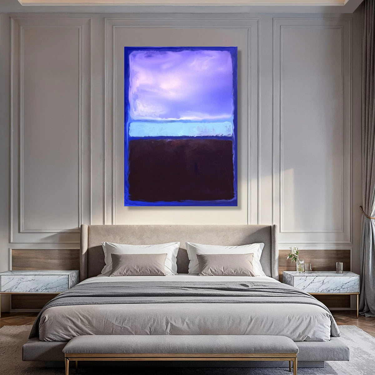 Modern Abstract Canvas Wall Art, Blue and Purple Color Block, Minimalist Home Decoration, Contemporary Canvas Painting, Large Wall Print Art