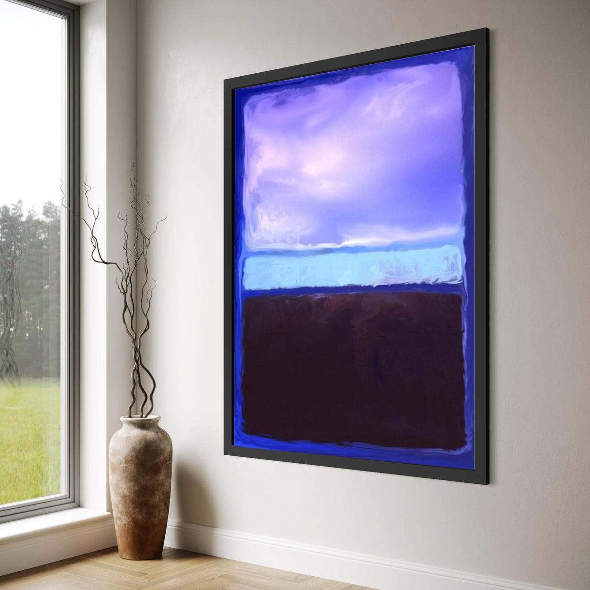 Modern Abstract Canvas Wall Art, Blue and Purple Color Block, Minimalist Home Decoration, Contemporary Canvas Painting, Large Wall Print Art