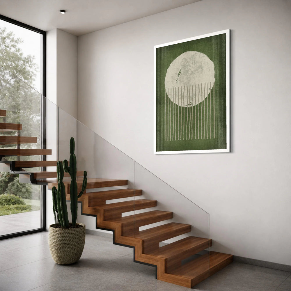 Abstract Geometric Canvas Wall Art, Modern Minimalist Circle and Lines, Green and White Decorative Canvas, Contemporary Home Decor Print Art