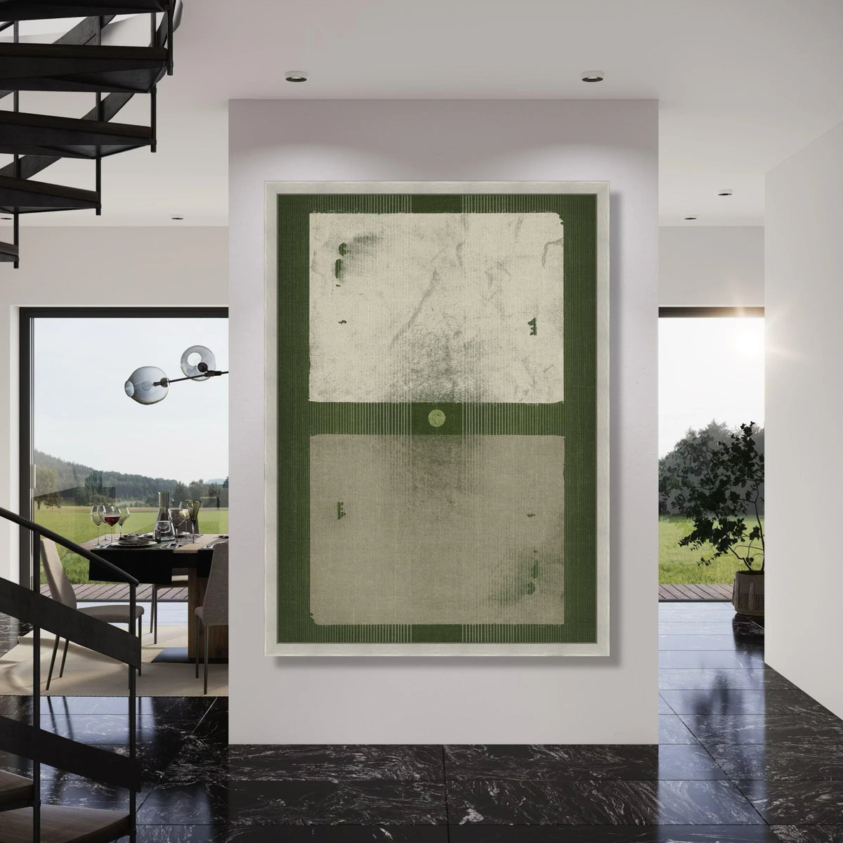 Minimalist Abstract Canvas Wall Art, Green and Beige Geometric Design, Modern Decorative Canvas, Contemporary Home Decoration Print Art