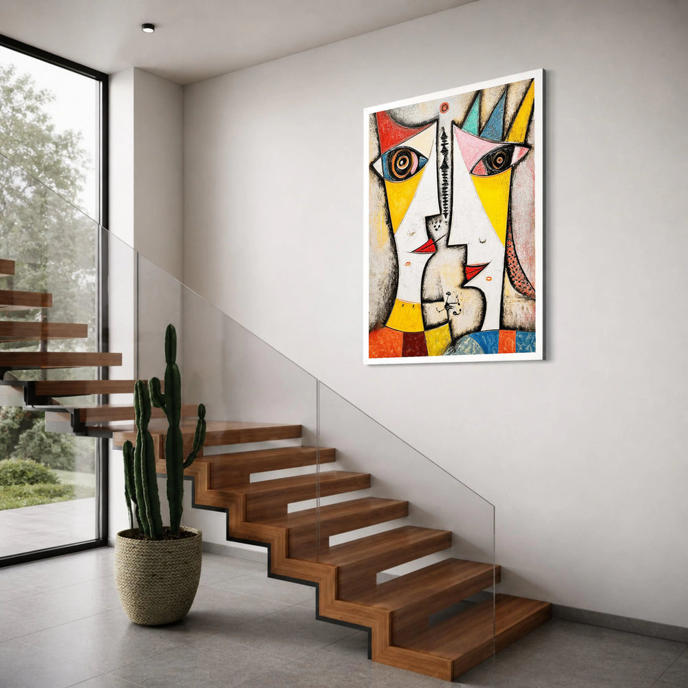 Abstract Cubist Faces Canvas Wall Art, Modern Geometric Portrait, Colorful Expressionist Art, Contemporary Home Decoration Print Art