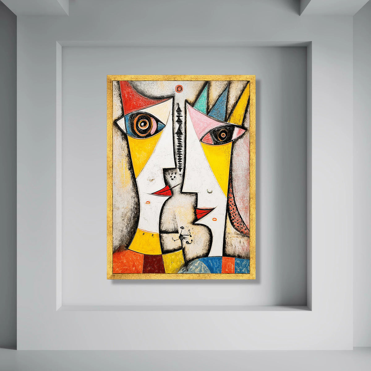 Abstract Cubist Faces Canvas Wall Art, Modern Geometric Portrait, Colorful Expressionist Art, Contemporary Home Decoration Print Art