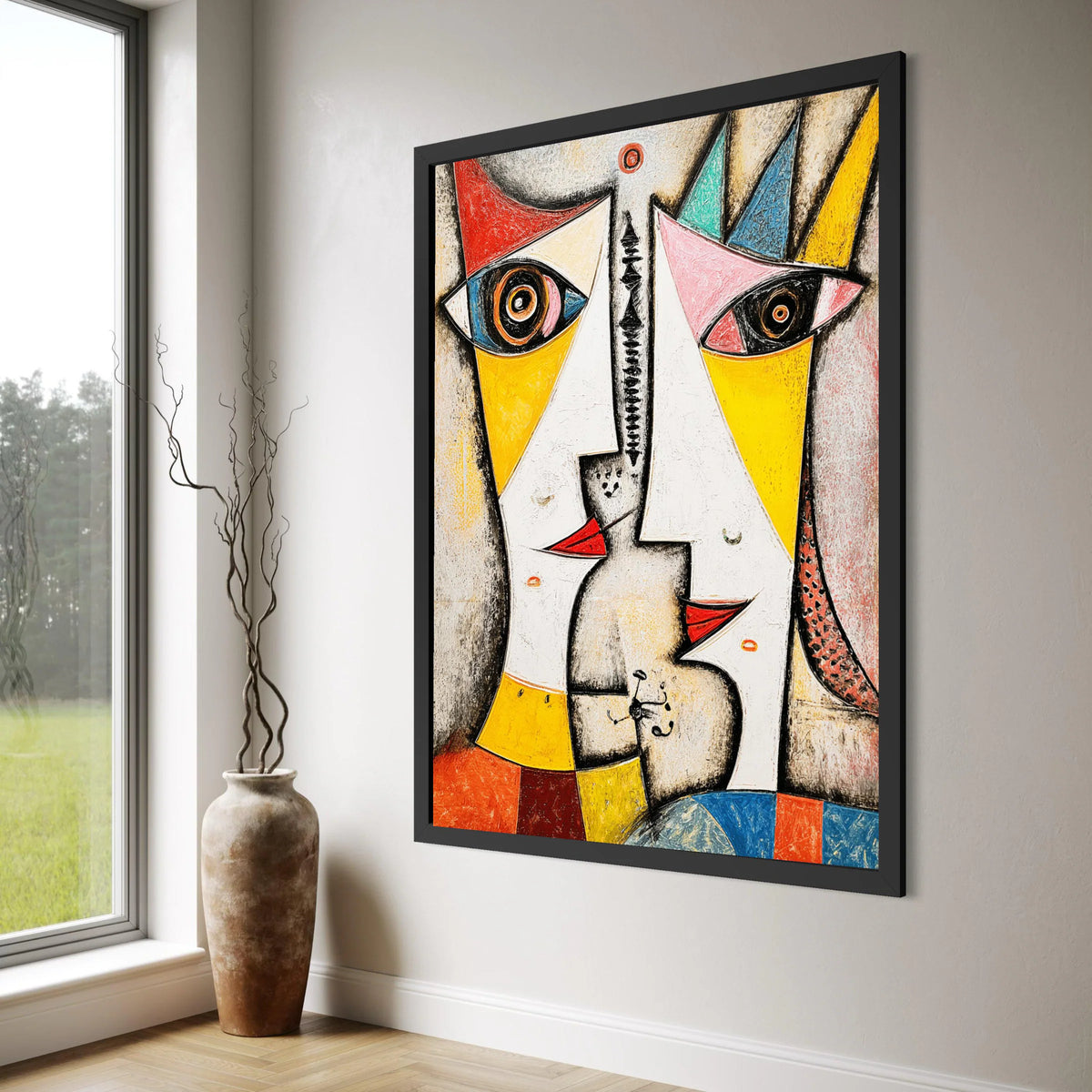 Abstract Cubist Faces Canvas Wall Art, Modern Geometric Portrait, Colorful Expressionist Art, Contemporary Home Decoration Print Art