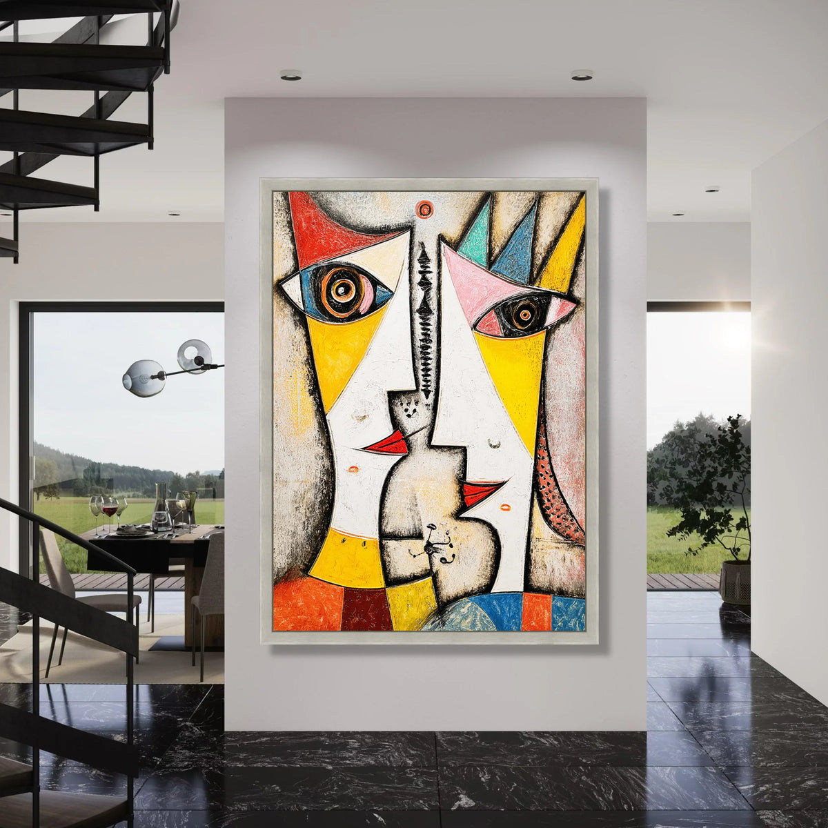 Abstract Cubist Faces Canvas Wall Art, Modern Geometric Portrait, Colorful Expressionist Art, Contemporary Home Decoration Print Art