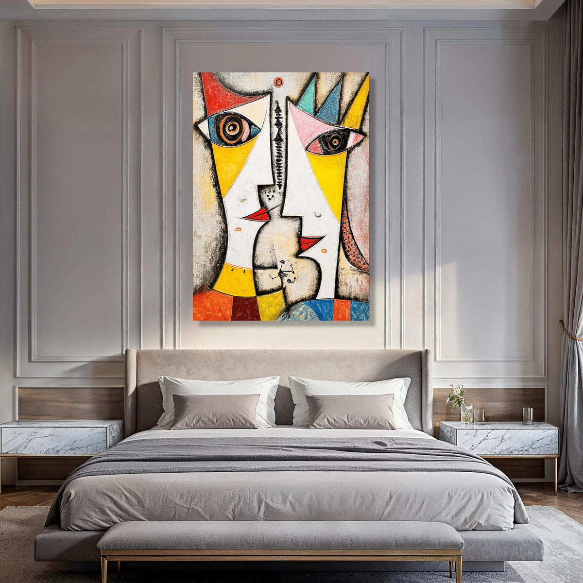 Abstract Cubist Faces Canvas Wall Art, Modern Geometric Portrait, Colorful Expressionist Art, Contemporary Home Decoration Print Art