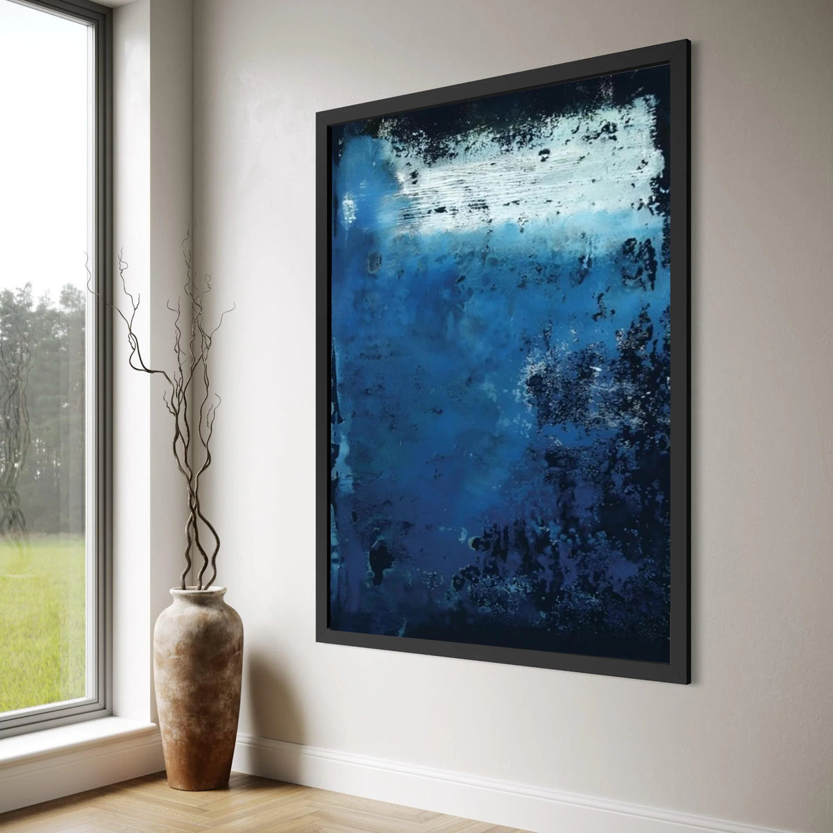 Deep Blue Abstract Canvas Wall Art, Modern Contemporary Canvas, Moody Blue Home Decor, Artistic Blue Gradient Canvas, Living Room Print Art